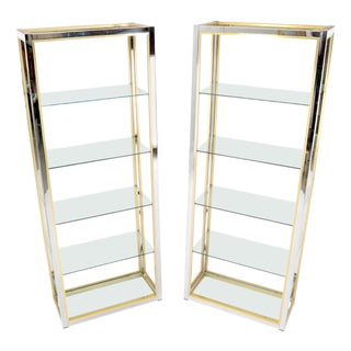 Pair of Chrome Brass and Glass Mid-Century Modern Étagères For Sale