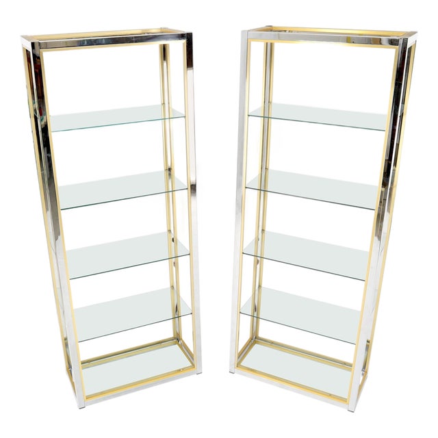 Pair of Chrome Brass and Glass Mid-Century Modern Étagères For Sale