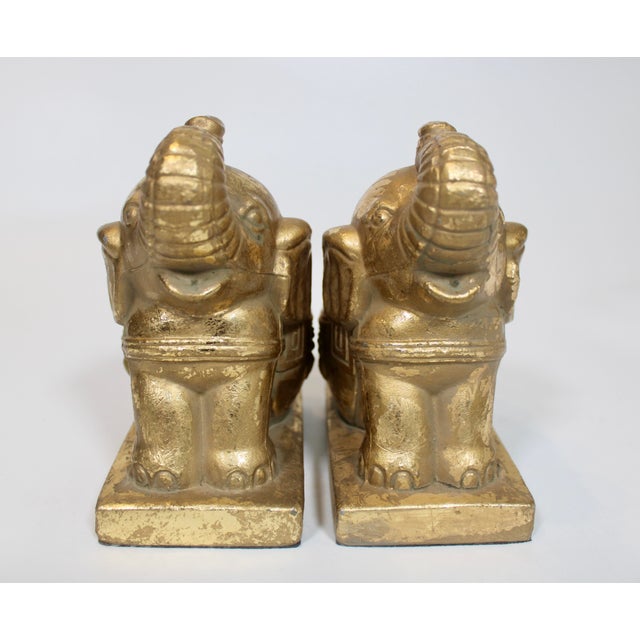 Boho Chic Vintage Boho Chic Golden Gilt Metal Elephant Bookends For Sale - Image 3 of 8