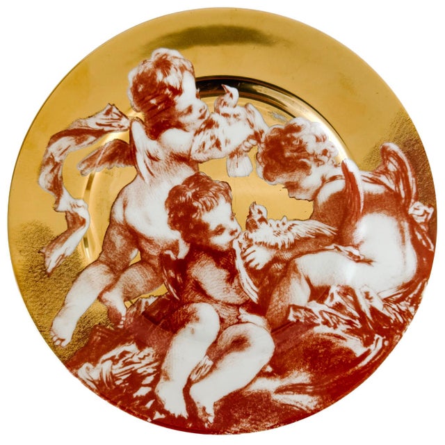 Fitz and Floyd 1990s Rare Complete Set of Fitz and Floyd "Cherubini" Gold Gilt & Sanguine Plates - Set of 12 For Sale - Image 4 of 6
