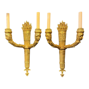 1900 French Empire Gilt Bronze Sconces - a Pair