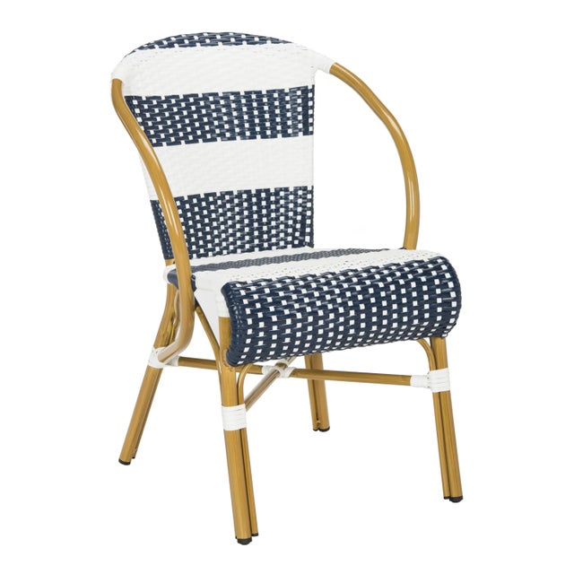 Modern Stripe French Bistro Stacking Side Chair in Navy & White - a Pair For Sale - Image 3 of 9