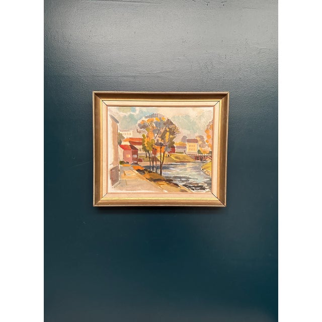 B. Lundqvist, Riverside Village, 1960s, Oil on Canvas, Framed For Sale - Image 12 of 18