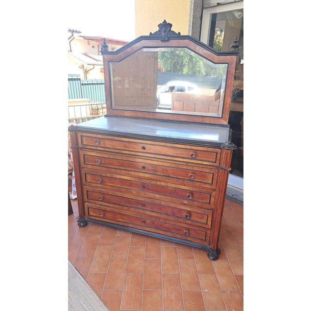 Italian Walnut Chest of Drawers with Mirror For Sale - Image 6 of 6