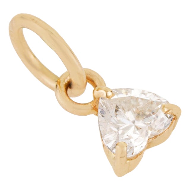 Charm Heart Shaped Diamond Solitaire Pendant in 14k Yellow Gold For Sale