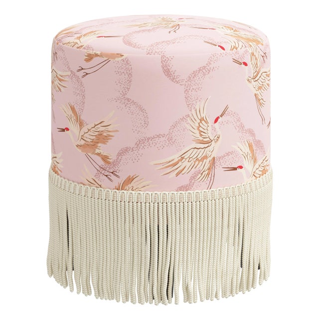 Cloth & Company Fringe Ottoman in Crane Flock Pink For Sale - Image 4 of 5