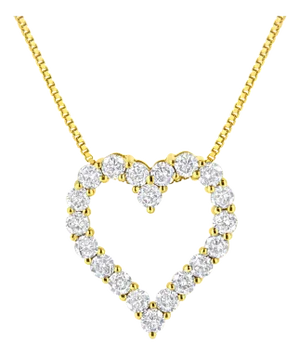 14K Yellow Gold Plated .925 Sterling Silver 2.0 Cttw Round Cut Diamond Classic Open Heart 18" Pendant Necklace (K-L Color, I2-I3 Clarity)
