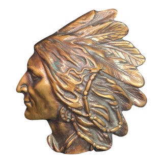 Antique Bronze Plaque of a Native American Warrior For Sale