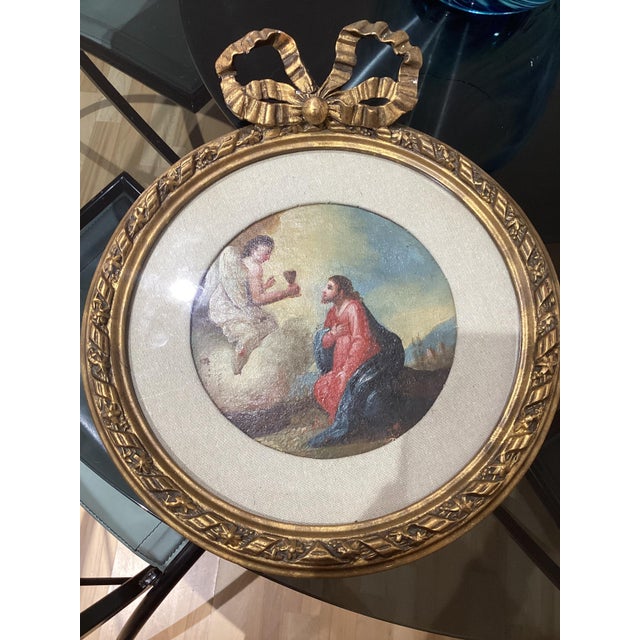 Italian Artist, Sacred Scene, 18th Century, Round Oil on Canvas Paintings, Set of 2 For Sale - Image 7 of 11