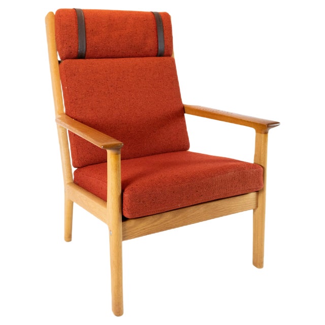 Oak and Red Wool Easy Chair by Hans J. Wegner for Getama, 1960s For Sale