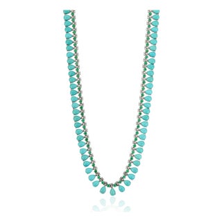 Contemporary 47.9ct Turquoise, Emerald & 2.1ct Diamond 14k White Gold Wedding Necklace For Sale