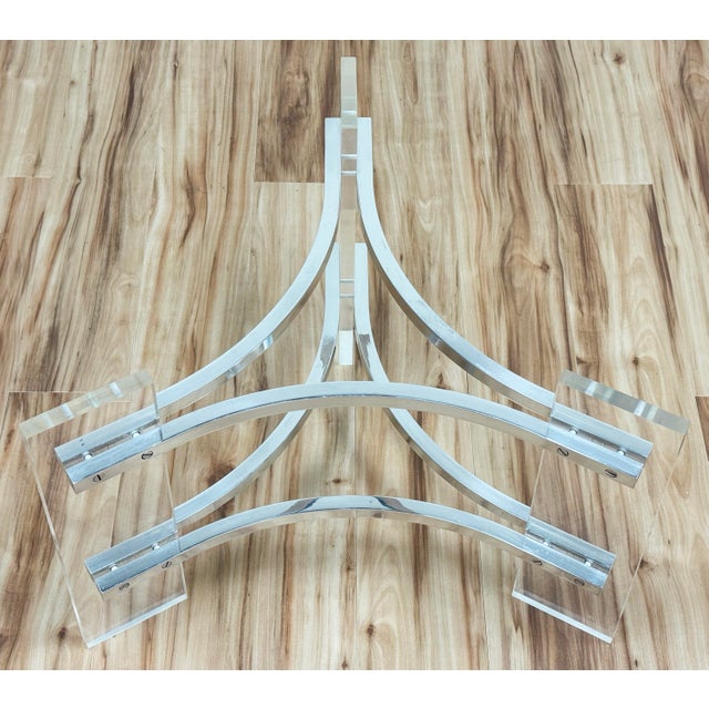Chrome Vintage Charles Hollis Jones Style Acrylic & Chrome Glass Top Coffee Table For Sale - Image 8 of 15