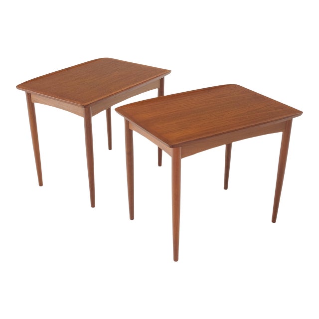 Danish Mid Century Modern Rolled Edges Side End Tables Stands Dowel Legs - A Pair For Sale