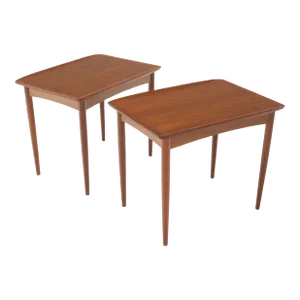 Danish Mid Century Modern Rolled Edges Side End Tables Stands Dowel Legs - A Pair