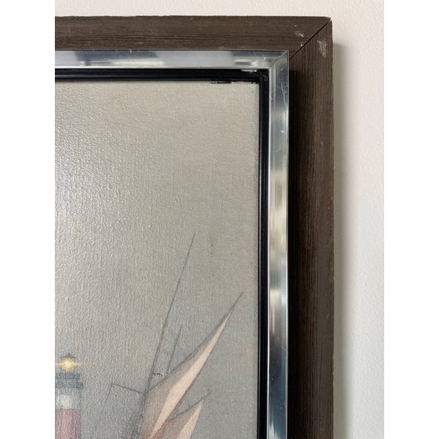 1978 Vintage Nautical Seascape With Sailing Vessel and Lighthouse — Oil on Canvas Painting by Henry P. For Sale In Miami - Image 6 of 12