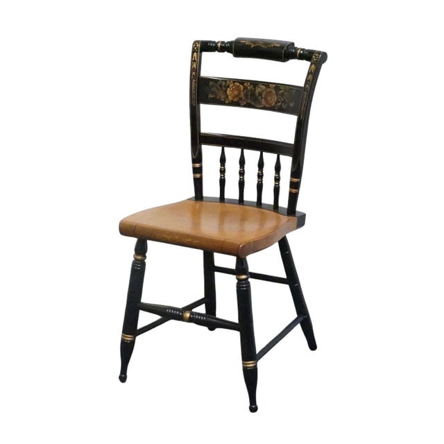 GENUINE HITCHCOCK Black & Gold Accent Side Chair w. Rush Seat & Hand Painted Florals 33.5" High 16" Wide 19" Deep Seat:...