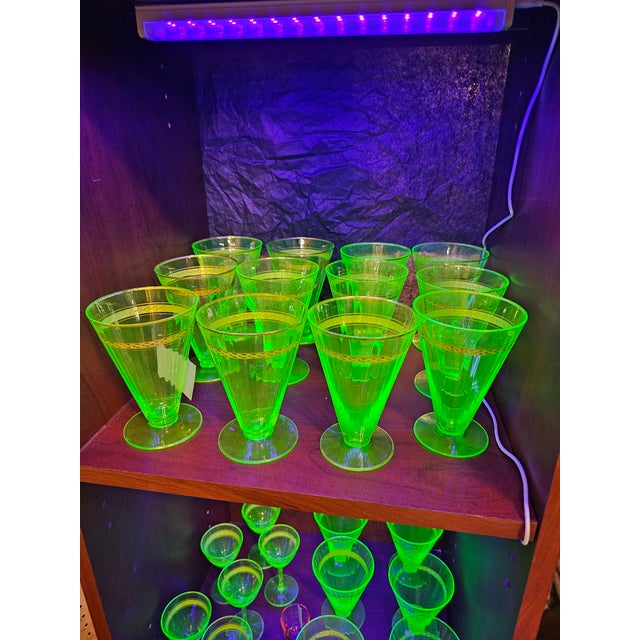 Mid Century Modern Green Uranium Drinking Glasses With Gold Trim - Set ...