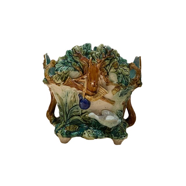 Green Late 19th Century French Majolica Jardinere With Hunting Scenes For Sale - Image 8 of 8