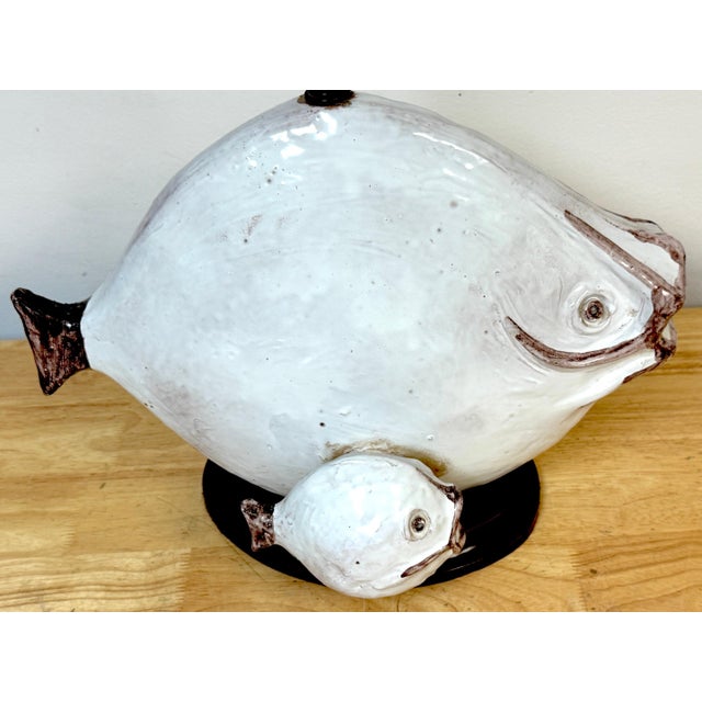 Wood Italian Pottery Fish Lamp by Ivo De Santis for Gli Etruschi, Florence, Large For Sale - Image 7 of 18