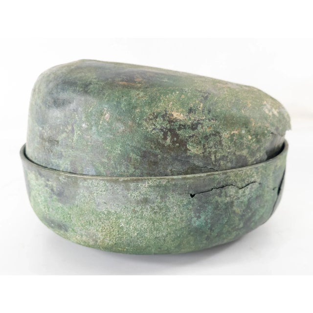 We are selling this very early Korean verdigris bronze covered bowl that we believe dates to the 10-14th century Goryeo...