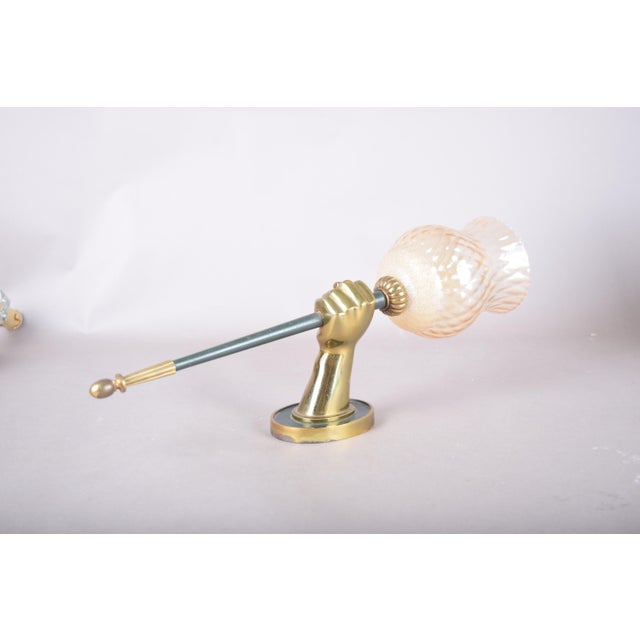 Bronze Fist Wall Sconce with Amber Glass Shade in the style of Maison Jansen, 1950s For Sale - Image 6 of 9