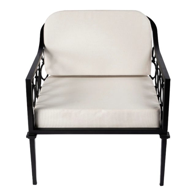 Southport Iron Upholstered Outdoor Lounge Chair, Black For Sale