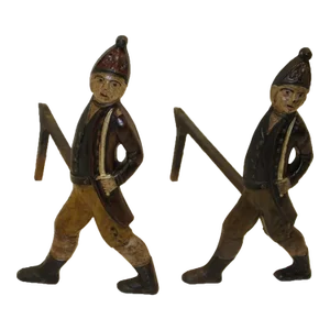 19th Century Cast Iron American Revolution Hessian Soldiers Andirons- a Pair
