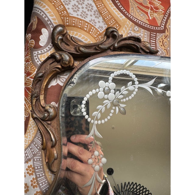 Glass Vintage French or Italian Venetian Art Deco, Horizontal Wall Mirror For Sale - Image 7 of 9