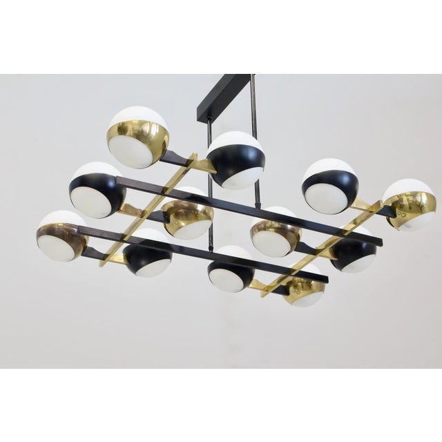 Vintage 12-Light Opal Glass and Metal Pendant Lamp from Stilnovo, 1958 For Sale - Image 14 of 18