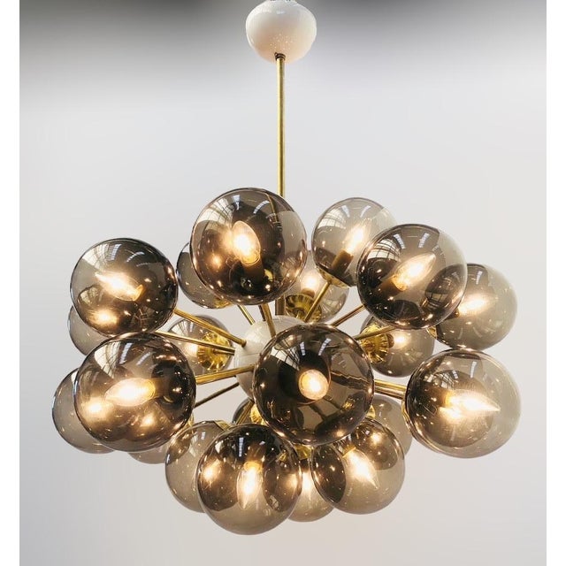 Italian 21st Century Ovale Natural Brass Smoky Murano Sputnik Chandelier by Fabio LTD For Sale - Image 3 of 6