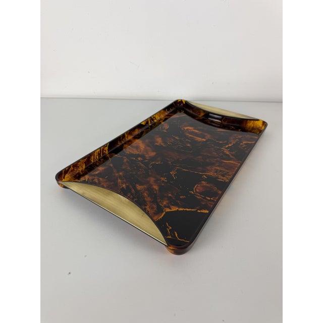 Mid-Century Modern Serving Tray in Acrylic and Brass, Italy, 1970s For Sale - Image 6 of 8
