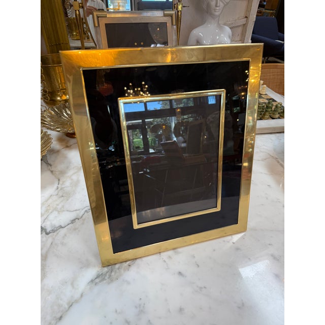 Italian Vintage Italian Brass and Black Glass Picture Frame For Sale - Image 3 of 7