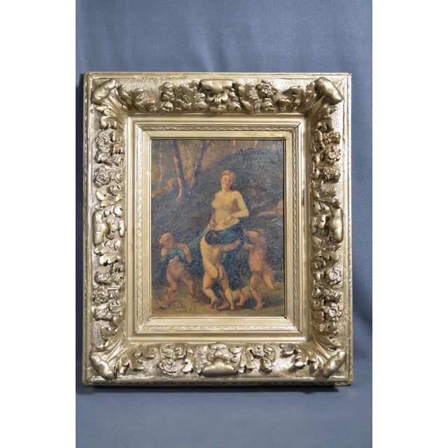 19th-Century French School Mythological Oil Painting, Nymph and Three Putti For Sale - Image 4 of 15