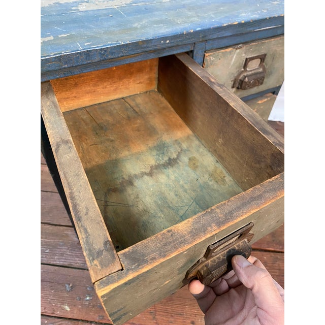Early 20th Century Weathered Eight Drawer Apothecary Workshop Cabinet For Sale - Image 9 of 17