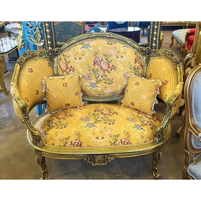 French French Style Yellow Sofa With 2 Pillows For Sale - Image 3 of 3