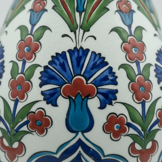 Turkish Handmade Ceramic “Nightingale” Surahi Jar (30cm) – Lidded Blue Carnation & Tulip Art For Sale - Image 3 of 7