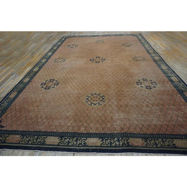 Pretty Rose Background Color With Geometric Design Antique Chinese Rug For Sale - Image 14 of 14