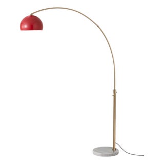 Half Dome 92" Arc Floor Lamp, Mid-Century Modern, Weathered Brass, Marble Base For Sale