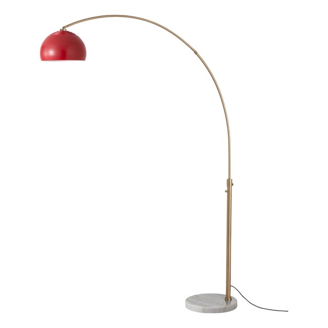 Half Dome 92" Arc Floor Lamp, Mid-Century Modern, Weathered Brass, Marble Base For Sale