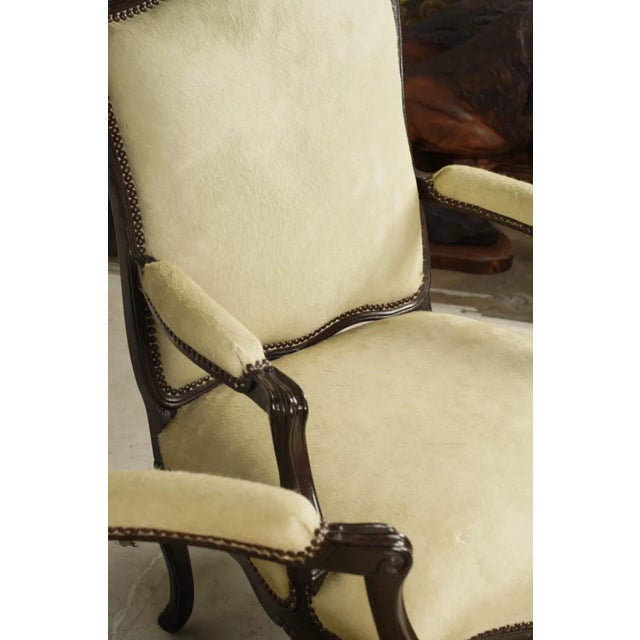 A Pair of French Provencial Louis XV-Style Fauteuils Pale White Hide Leather For Sale - Image 12 of 12