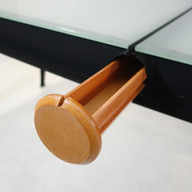 1970s Mid-Century Modern Dining Table with Black Steel Frame & Sandblasted Glass Top, 1970s For Sale - Image 5 of 10