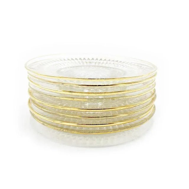 Mid-Century Modern Mid Century Ornate Cut Crystal Plates W/ Gold Rims - 8 Pieces For Sale - Image 3 of 3