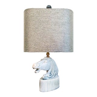 1950s Ceramic Roman Horse Head Lamp & Shade by Phil-Mar Lamps For Sale