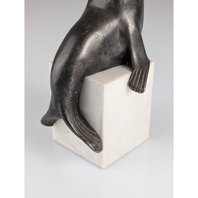 Marcel-André Bouraine, Sealion Sculpture, 1920s, Metal on Marble Base For Sale - Image 6 of 14