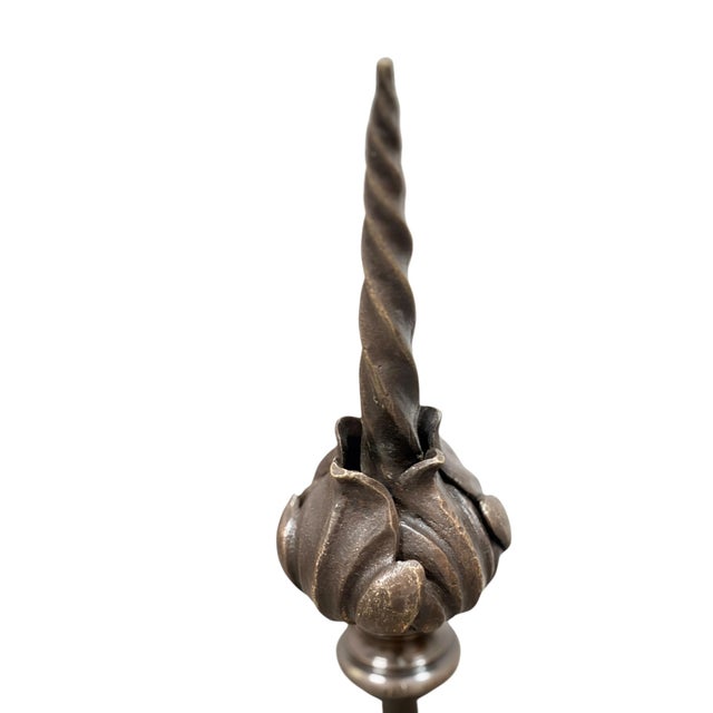 1910s Spanish Revival Cast Bronze Davenport Accent Floor Lamps with Flying Dragons, Twisted Tails - Restored Rewired For Sale - Image 9 of 16