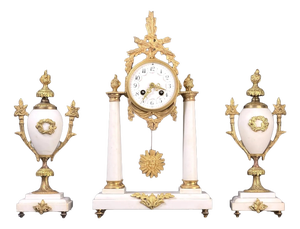 Antique French Mantel Clock Set in Gilt Bronze, 1800s, Set of 3