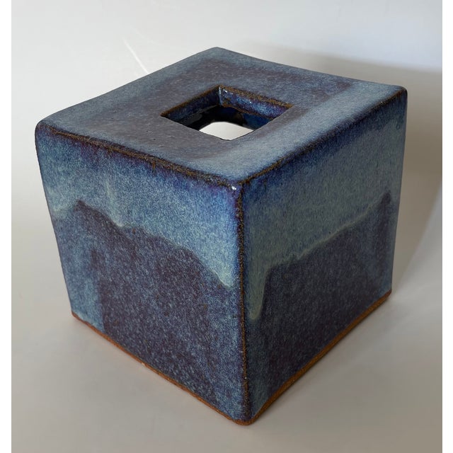 Abstract Blue Artisan Ceramic Sculpture "Ball Cubed" For Sale - Image 3 of 8