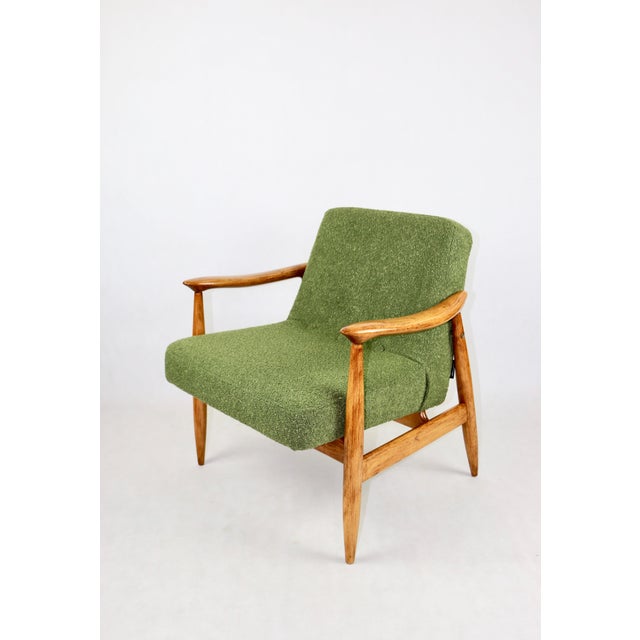 Vintage armchair GFM 300-202 designed by J.Kedziorek, Loft style from the 1970s, upholstered in green boucle fabric. 2...