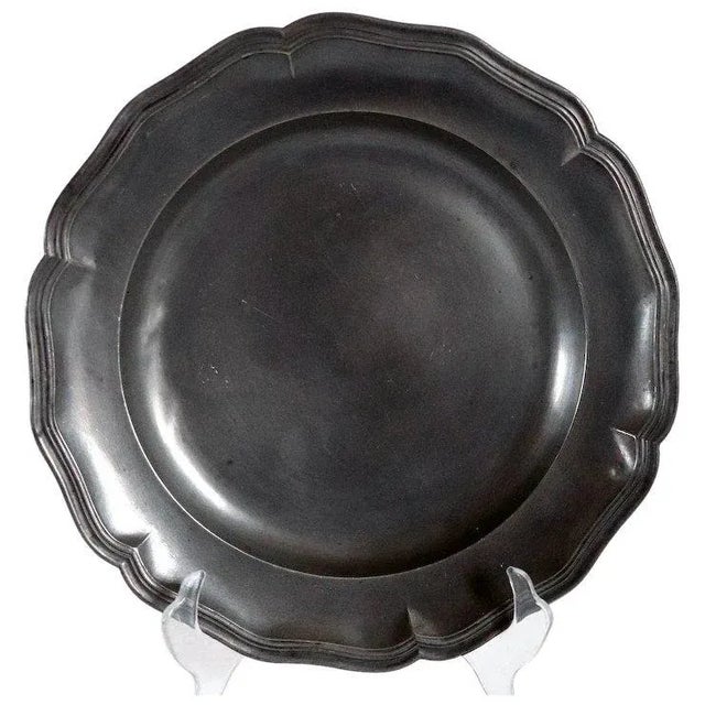 Mid 20th Century Vintage Continental Pewter Wavy Edge Reeded Plate For Sale - Image 5 of 5