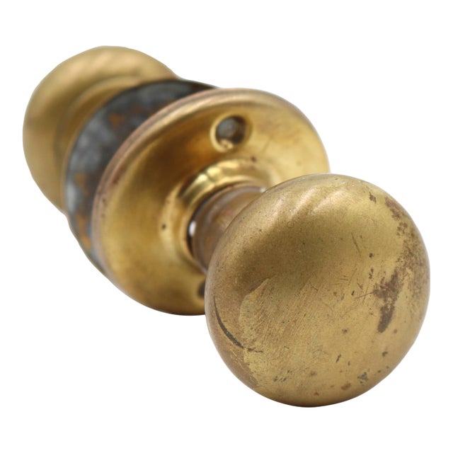 Vintage 1.625 In. Classic Brass Passage Door Knob Set For Sale